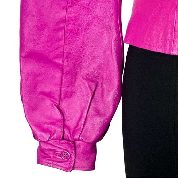 METRO STYLE Y2K HOT PINK LEATHER PUFF SLEEVE TAILORED BARBIE BLAZER JACKET - Picture 12 of 15